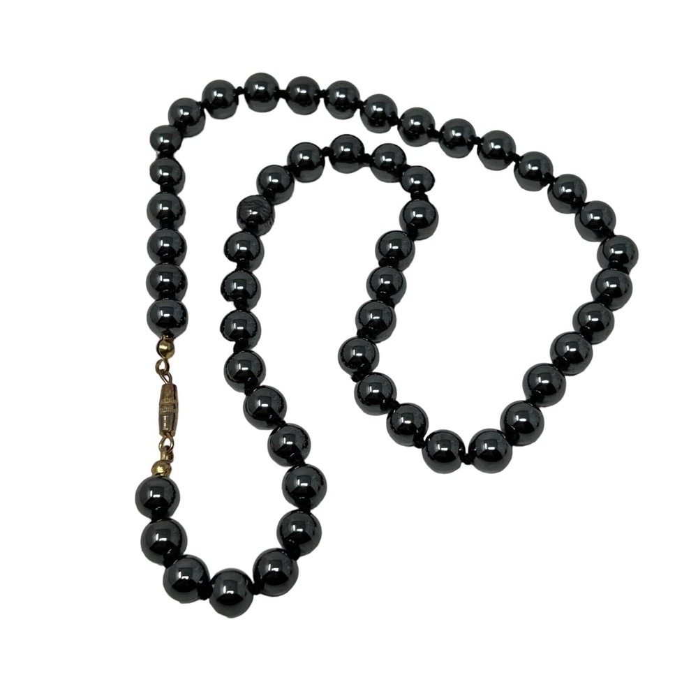 Hematite Beaded Necklace Barrel Clasp Closure 20 inches - Picture 2 of 7